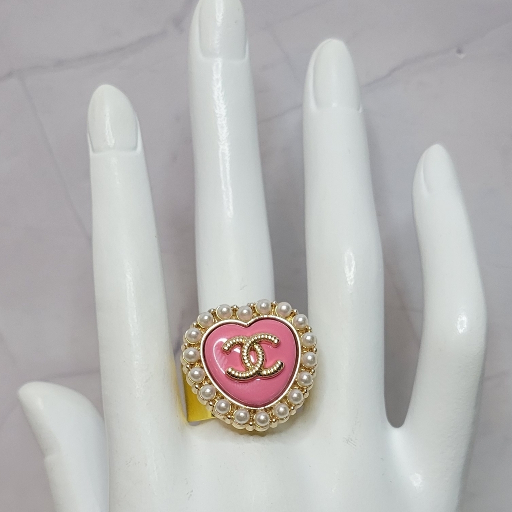 Chanel Heart Button, Adjustable Statement Ring - image 1